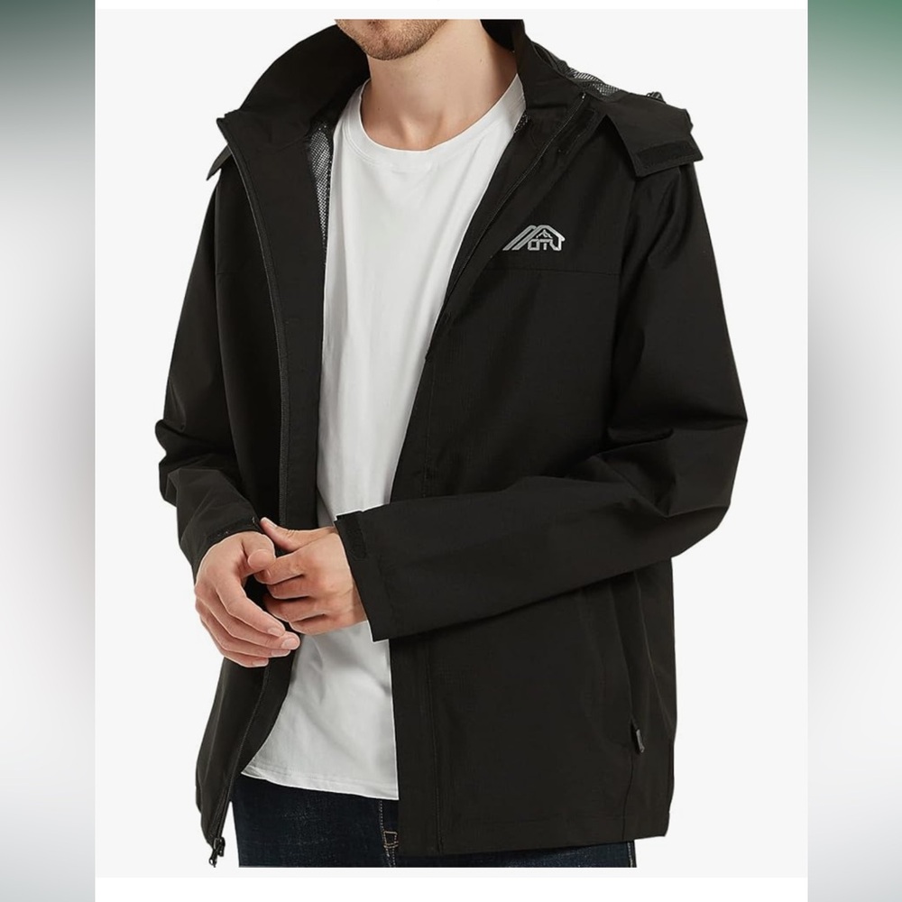 OTU Men’s Waterproof Hooded Rain Jacket Raincoat Shell Jacket Hiking Size XXL